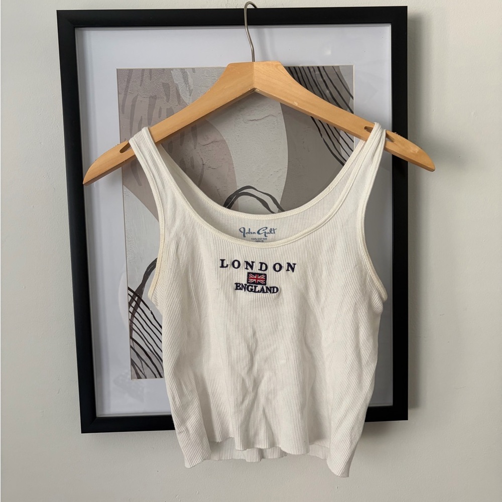 Brandy Melville White Ribbed 'London England' Tank